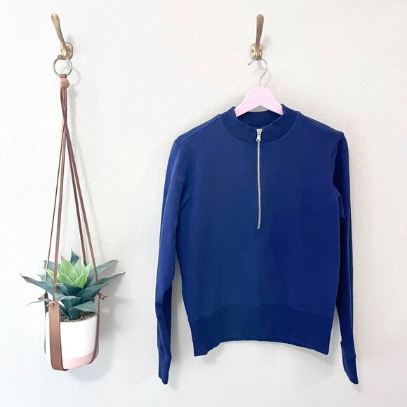 Universal Standard Peachy Terry Half Zip Pullover Vintage Blue Long Sleeve 3XS - Picture 2 of 8